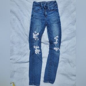 American Eagle Outfitters Women's Dark Blue Ripped Skinny Jeans Size 00 Short